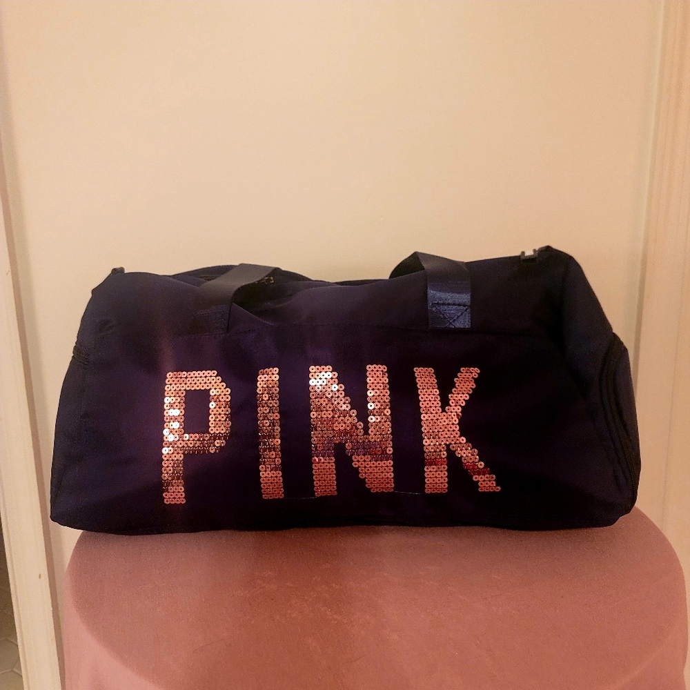 Pink Duffle Bag- Navy Blue with Rose Gold Logo